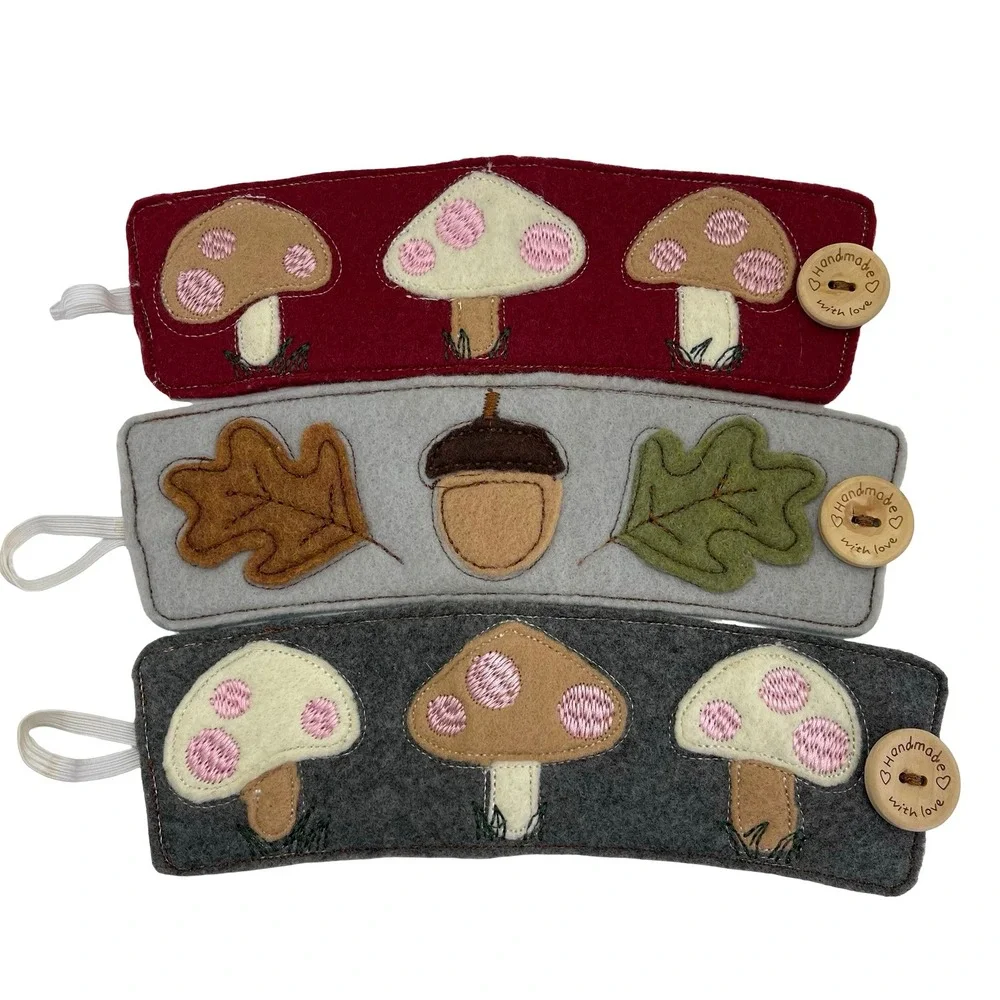 Set of 3 Handmade Felt‎ Mushroom & Acorn Coffee Cup Sleeves Cozies Fall Boho
